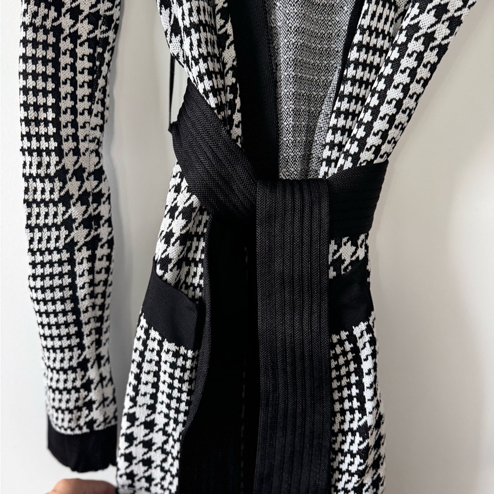BALMAIN Black and White Houndstooth Cardigan Coat